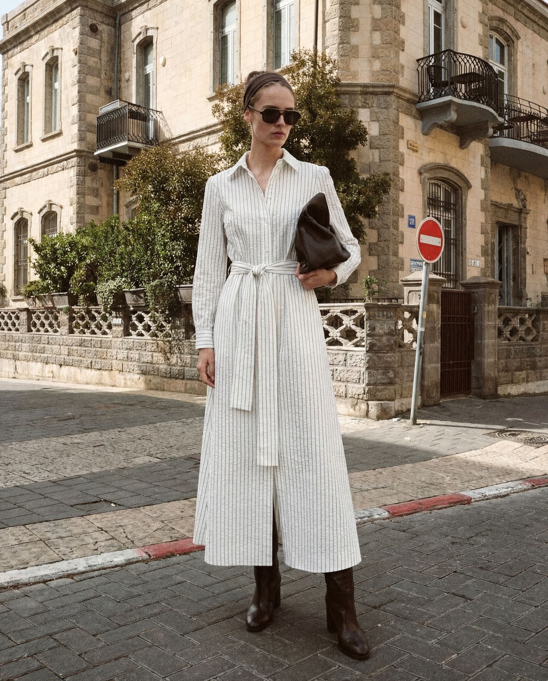 THE RACHEL DRESS IVORY STRIPE