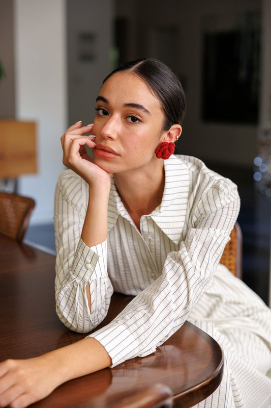 THE RACHEL DRESS IVORY STRIPE