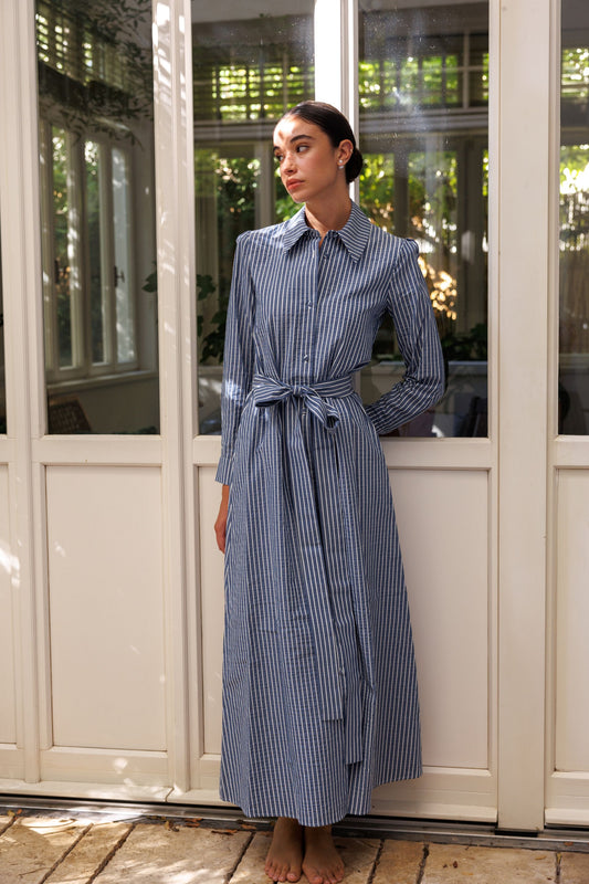 THE RACHEL DRESS BLUE STRIPE